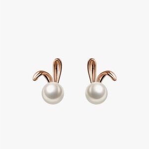 Easter! Cute Bunny Pearl Stud Earrings Gold